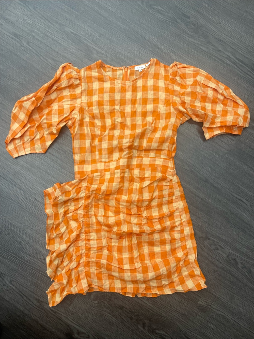 RHODE Orange & Cream Gingham Puff-Sleeve Dress